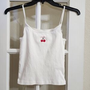 Demetra for Aéropostale Cherry Embroidered Cami Tank Top M White Coquette